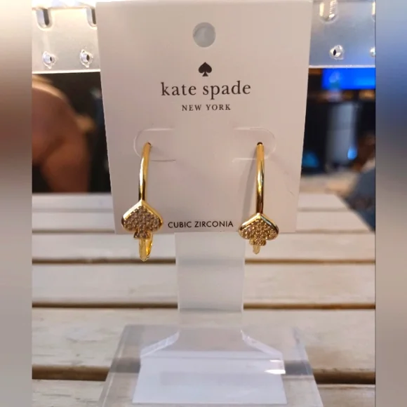 KATE SPADE NWT PAVE SPADE HOOPS - Picture 4 of 6